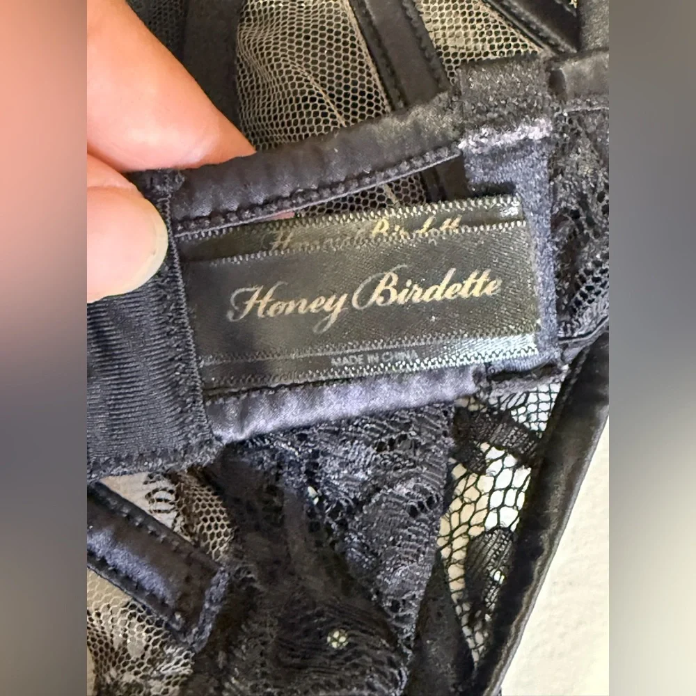 Honey Birdette Black Lace High-Neck Cage Underwire Bra